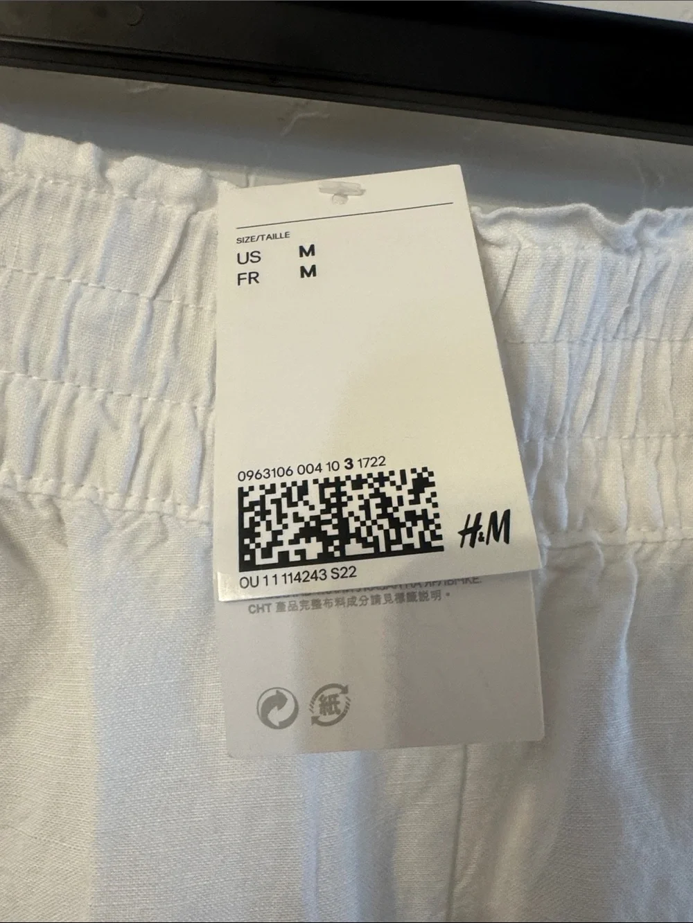 NWT H&M Women’s White Linen Elastic-Waist Pants